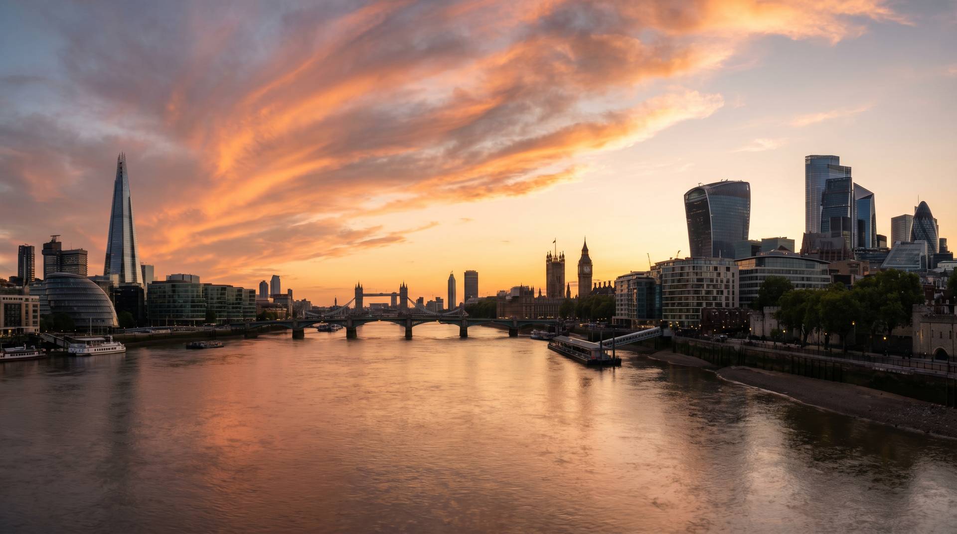 London skyline panorama at sunset